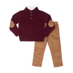 Toddler Boy Little Lad Cable Knit Sweater & Corduroy Pants Set