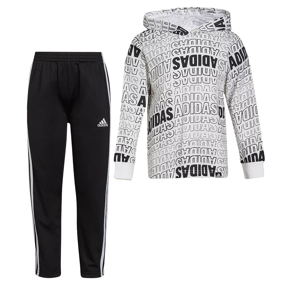 Toddler Boy adidas Allover Print Hooded Tee & Athletic Pants Set