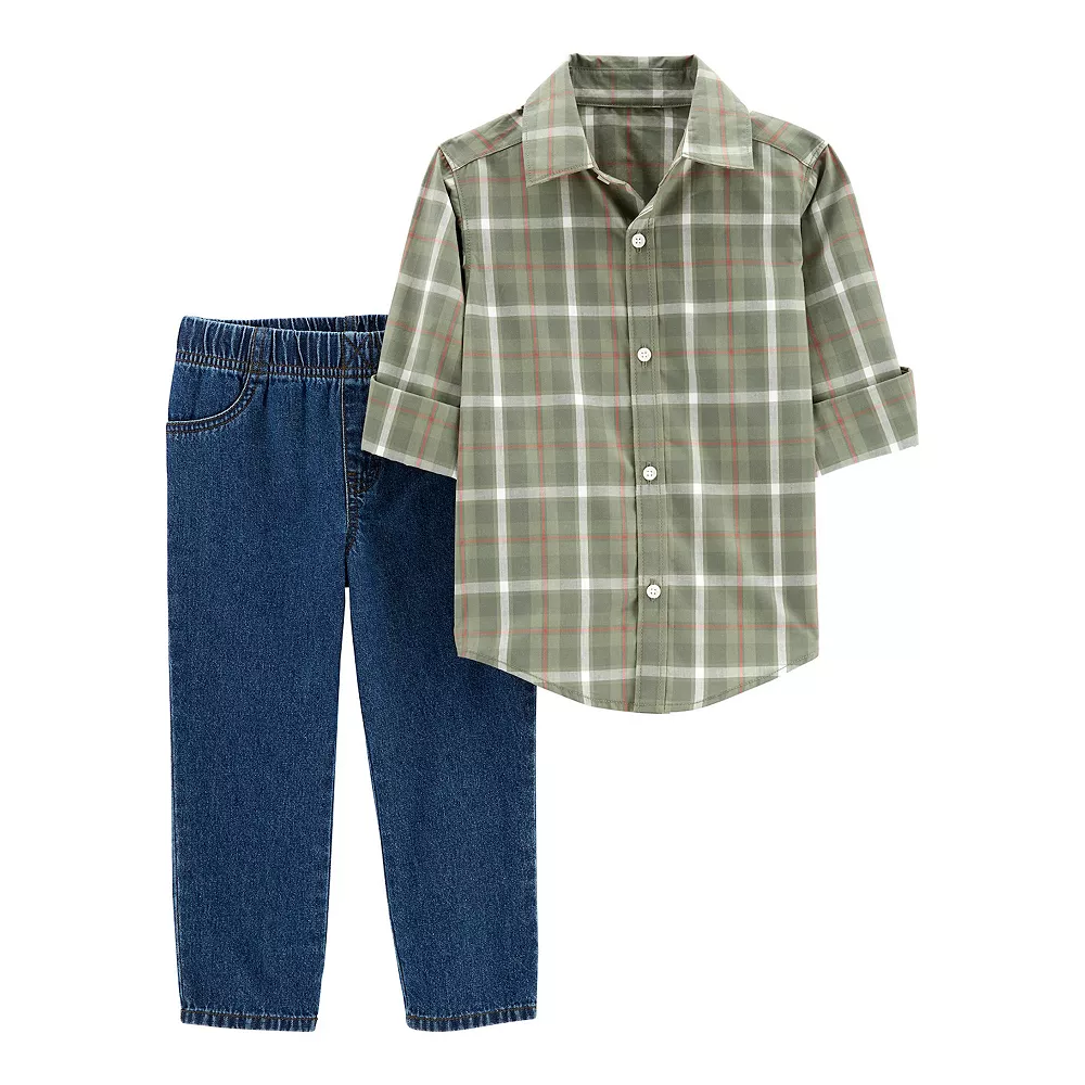 Baby Boy Carter's Plaid Button-Front Shirt & Denim Pants Set