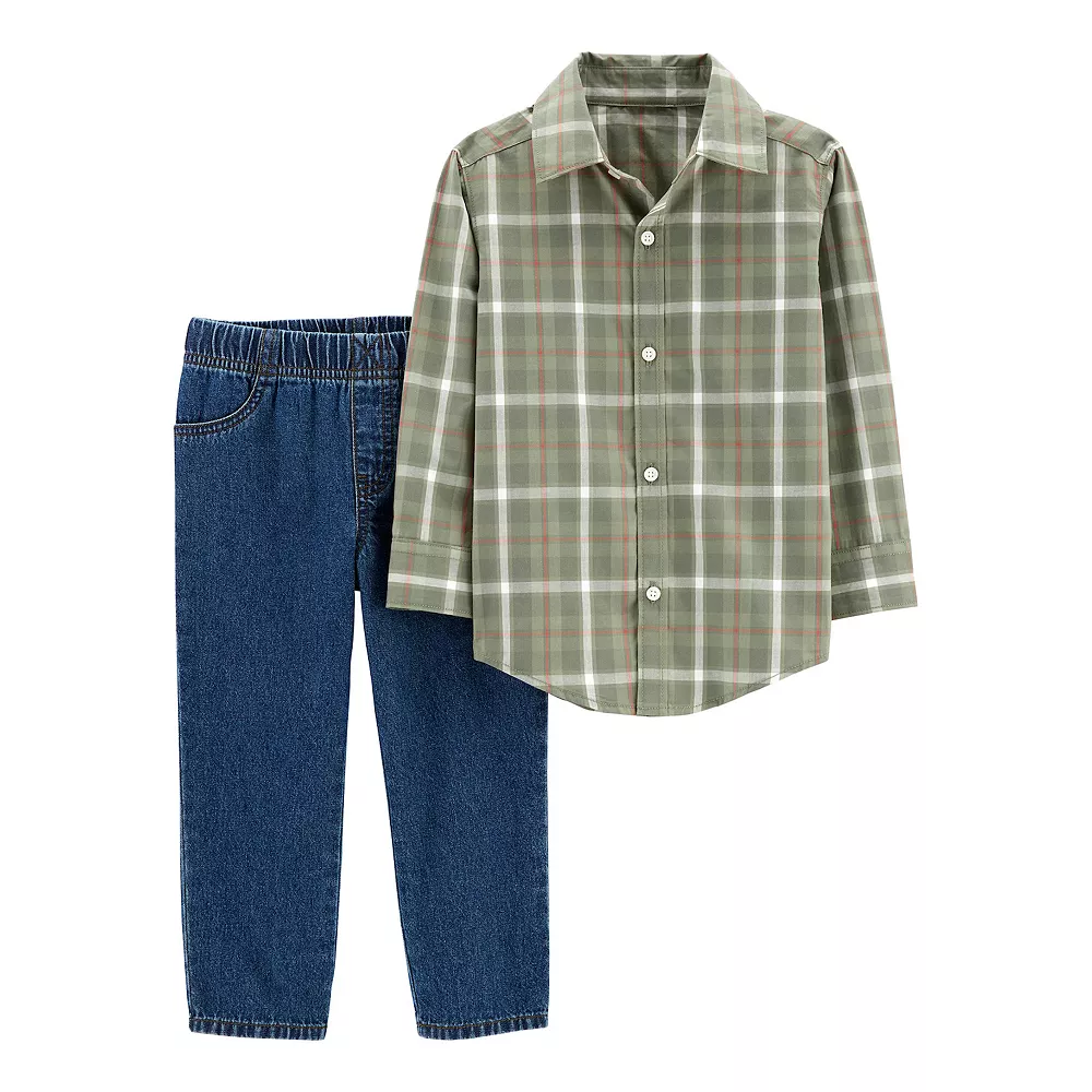 Baby Boy Carter's Plaid Button-Front Shirt & Denim Pants Set - Image 2