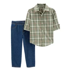 Toddler Boy Carter's Plaid Button-Front Shirt & Denim Pants Set