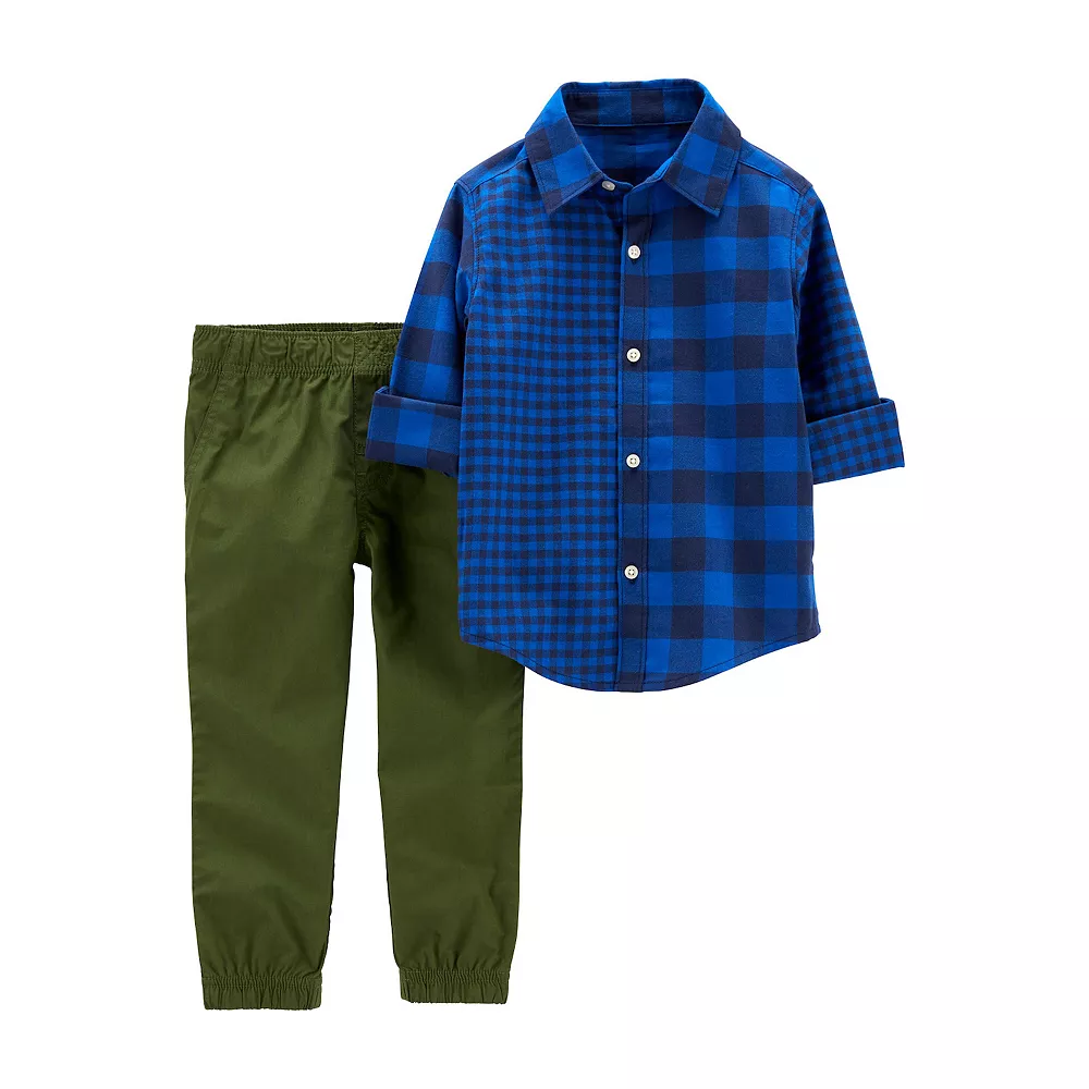 Toddler Boy Carter's Plaid Striped Button-Front Shirt & Pants Set