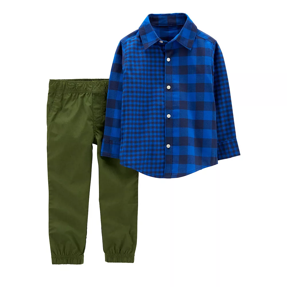 Toddler Boy Carter's Plaid Striped Button-Front Shirt & Pants Set - Image 2