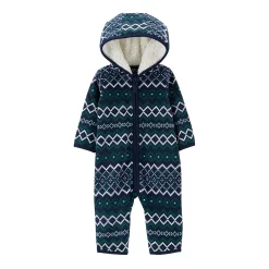Baby Boy Carter's Fairisle Hooded Fleece Coverall Jumpsuit
