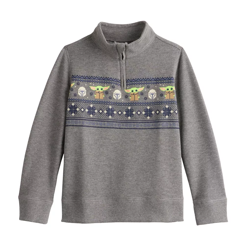 Boys 4-8 Jumping Beans® Grogu Ribbed Quarter Zip Sweater