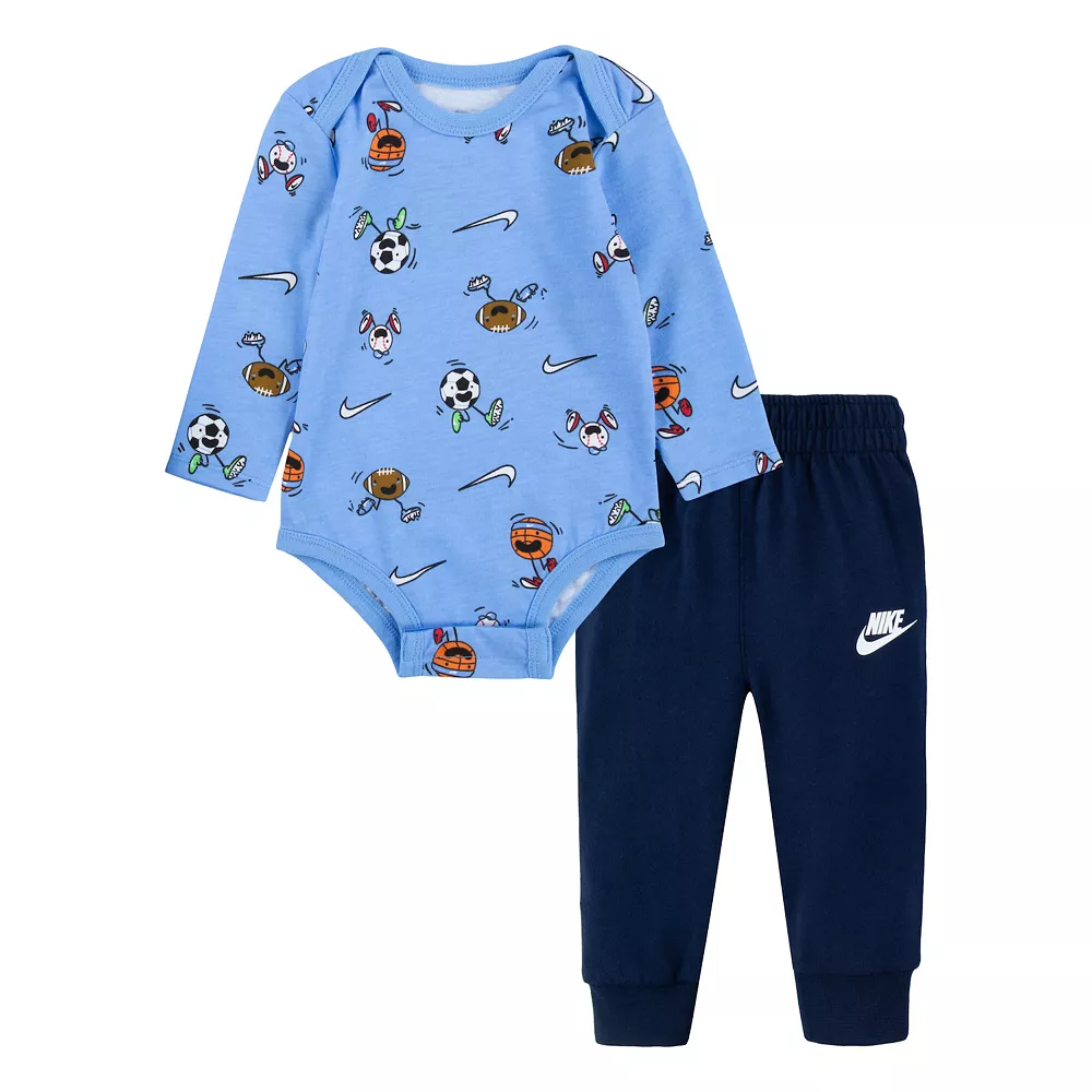 Baby Boy Nike Nikemoji Allover Print Bodysuit & Jogger Pants Set