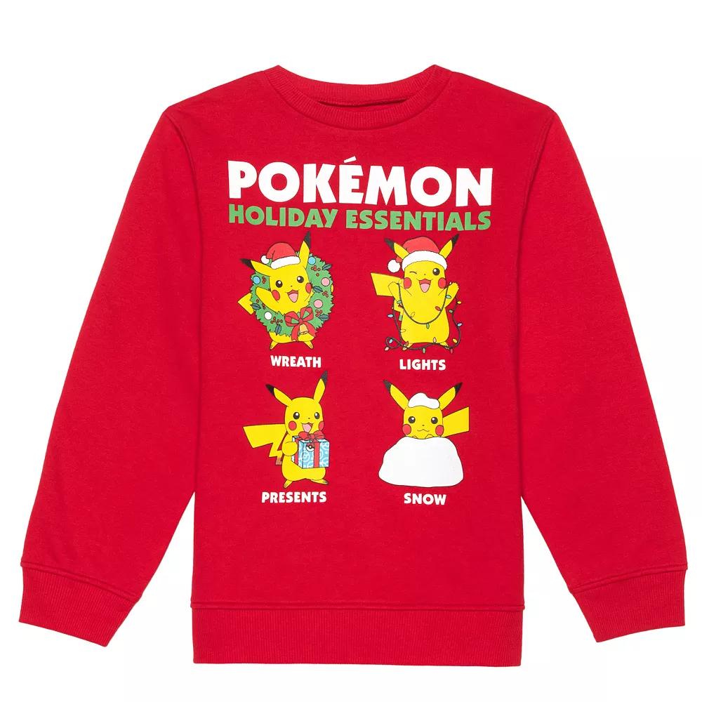 Boys 8-20 Pokemon Pikachu "Holiday Essentials" Fleece Crewneck