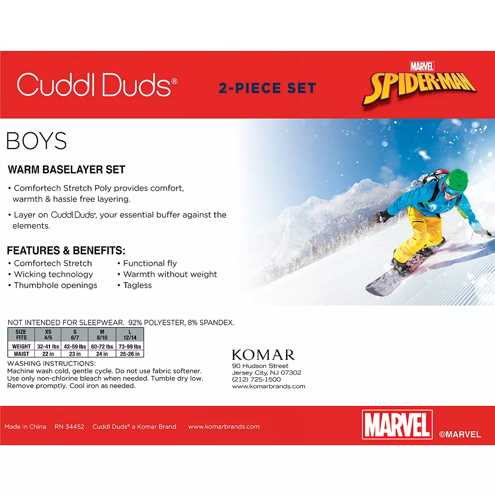 Boys 4-18 Cuddl Duds Spiderman Stretch 2-Piece Base Layer Set - Image 3